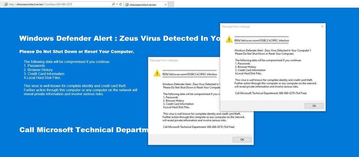 dms1899's tweet image. #techsupportscam
Email with html file with hxxp//X4KNCX3REI.demllxf027zvx97iefez.pw
redirects to:
hxxp//chooseacontact.review/index/?4941539208643
&amp;gt; &amp;gt; &amp;gt;
hxxp//chooseacontact.review/?number=888-668-0279