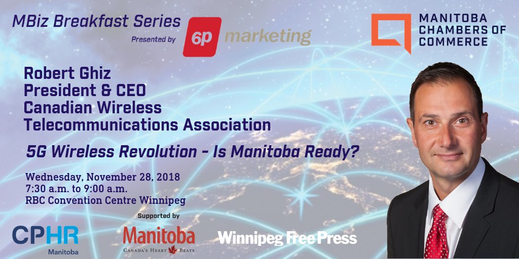 #RT @CWTAwireless: RT @mbchambersofcom: On Nov. 28, Rob Ghiz, President & CEO of the @CWTAwireless will discuss the 5G wireless revolution and the potential it holds for Manitoba’s future. Is Manitoba Ready? Join us and find out #MBizBreakfast @6pmarketi…