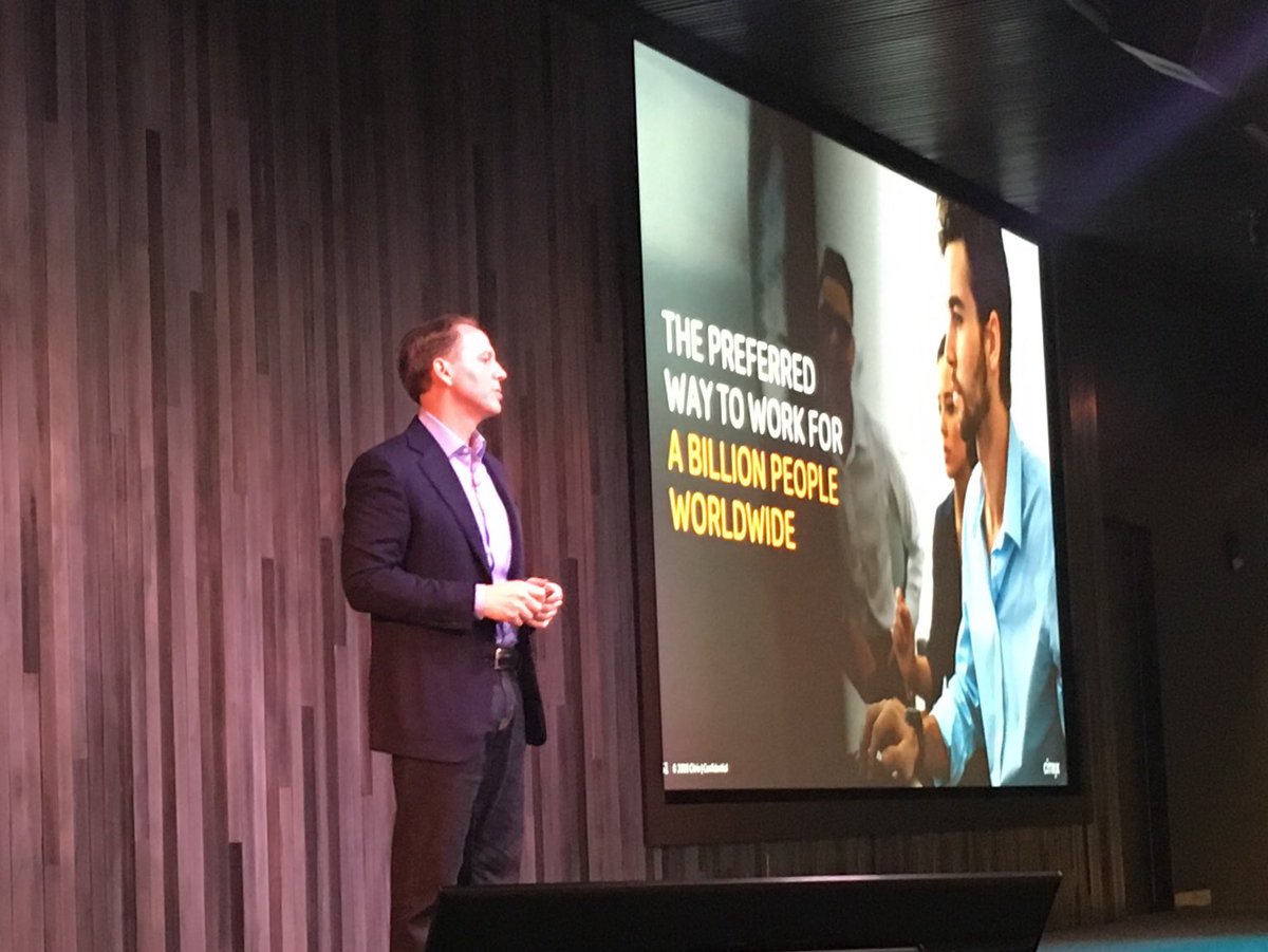tminahan's tweet image. “Our long-term goal is to be the preferred way to work for a billion people around the globe.” ⁦@DavidJHenshall⁩ #CitrixIA