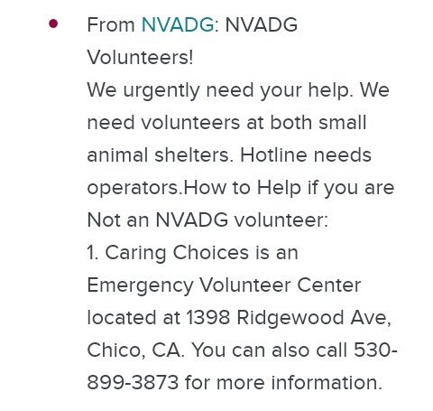 BadProductionz's tweet image. Volunteer &amp;amp; #DisasterAnimals
#DisasterAssistTeam
#wildfire

☎NVADG
Phone operator's needed

⚠Chico Peace &amp;amp; Justice 
#donations #Urgent 
Food
Blankets
Water
Clothing

🆓30 day Pet meds
🆓Butte Humane Society Pet Food &amp;amp; Supply pantry