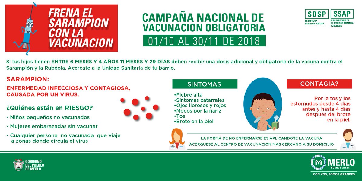 MerloGob's tweet image. #CampañaDeVacunación 
Si tus hijos tienen entre 6 meses y 4 años deben recibir una dosis adicional y obligatoria de la vacuna contra el sarampión y la rubéola.
Es gratuita y obligatoria.
merlo.gob.ar/campanavacunac…
#JuntoAlVecino