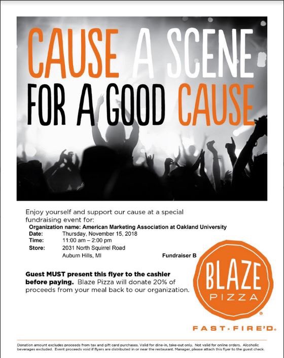 AMA_OU's tweet image. Please dine at BLAZE PIZZA tomorrow, Thursday, November 15 from 11 am-2 pm and present this flyer to the cashier before paying! 20% of proceeds from your purchase go to AMA of OU! See you all there!🍕🍕🍕