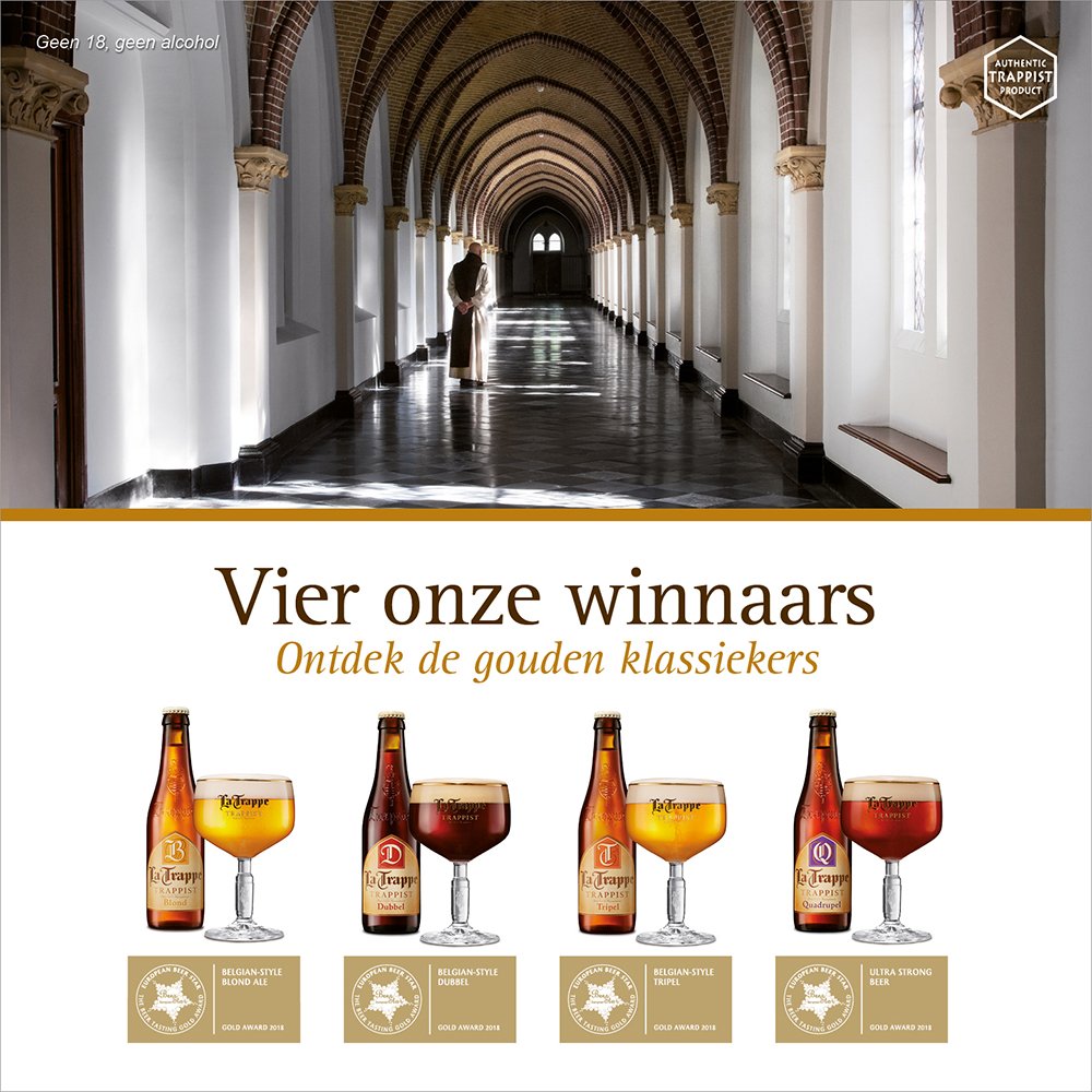 Onze trappistenbieren waren al geen onbekende in de internationale bierwereld en vielen al vaker in de prijzen. Maar de editie van de European Beer Star 2018 was wel heel bijzonder. Alle vier de klassiekers #LaTrappe Blond, Dubbel, Tripel en Quadrupel, bekroond met gouden award!