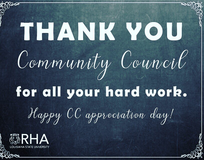 LSURHA's tweet image. Thanks to all the amazing CC members who work hard to ensure every resident in their community has a great on-campus experience! #weappreciateyou #ccappreciationday #lsurha