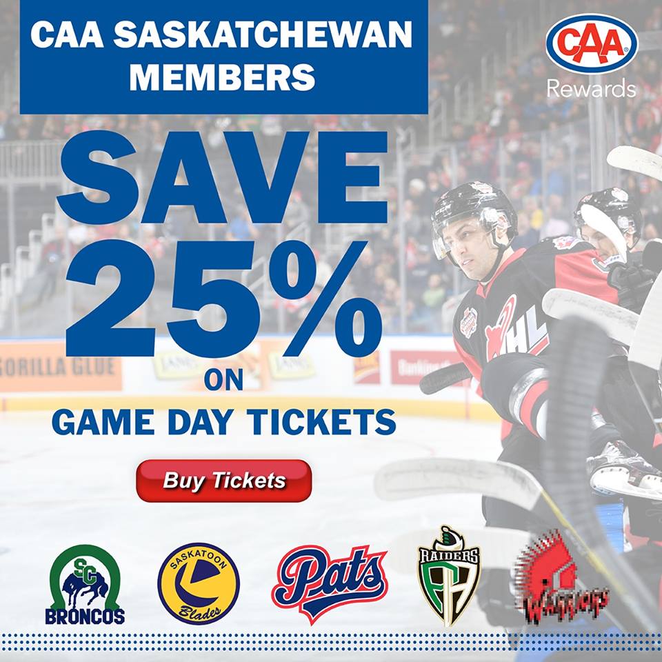 CAASaskatchewan's tweet photo. #CAASaskatchewan will be in #SwiftCurrent for the @SCBroncos vs. @tigershockey hockey game on November 17th. Remember, #CAAMembers save 25% on game day tickets https://t.co/d82rKGmQpK! | @TheWHL #MembershipIsRewarding #CAARewards https://t.co/e88ddBRq5M