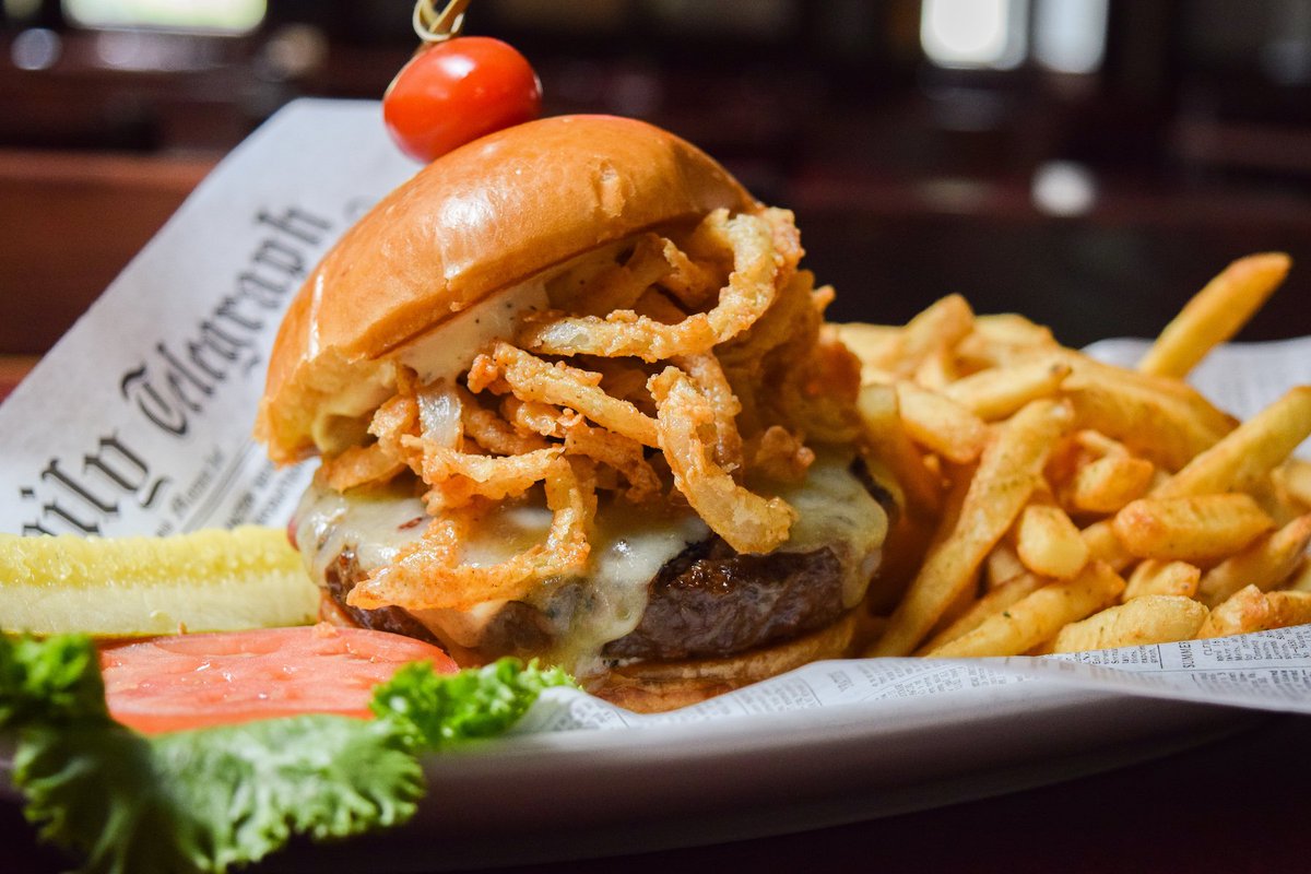 Introduce that appetite of yours to our White Truffle Burger off our new seasonal menu! It features a half pound Wagyu patty, gruyère cheese, white truffle roasted garlic aioli and fried onion strings. 🍔 #seeyouatsazs