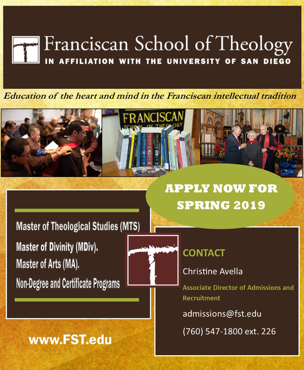 Are you inspired by the works of St. Francis? Ready to learn Franciscan Theology from world-renowned scholars? FST is currently accepting applications for spring 2019.

Visit FST.edu for more information.