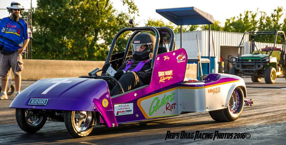 42. Right, time to get more real again. Here's Terry Hatfield's Quiet Riot, a converted golf cart drag racer that's gone over 100mph: