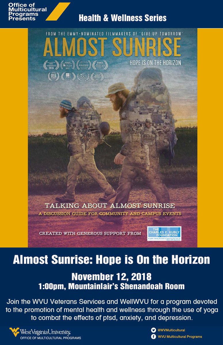 WVMulticultural's tweet image. This afternoon in the Mountainlair's Shenandoah Room at 1pm! Free pizza &amp;amp; discussion with WVU veterans regarding ptsd and services available at WVU. @VeteransWVU @WVUVeterans @WVULVOP @DeptVetAffairs @WVUStudentLife @WVUSHS @WVUStudents @WVUSEL @wvustudentuw @wvuhsa @boremanWVU