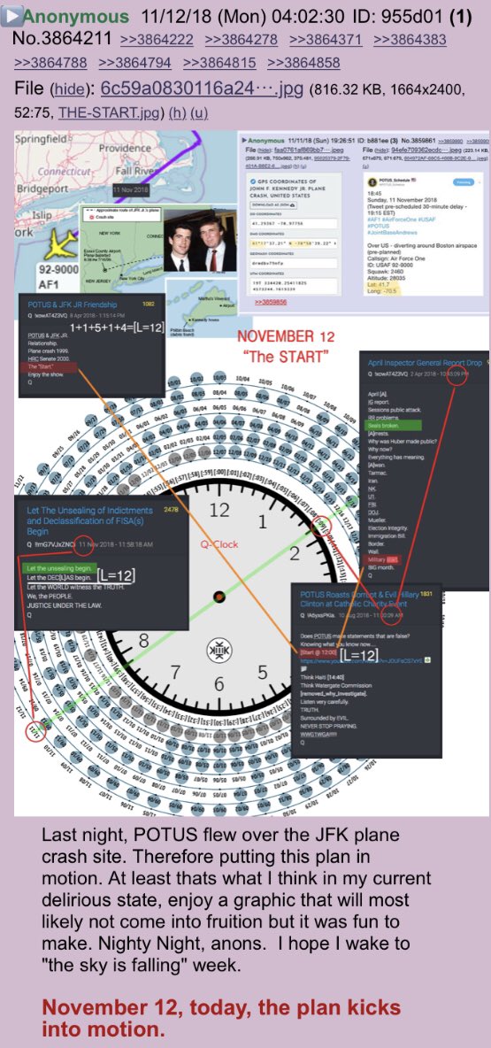 11.12.18 - Anon post: Last night POTUS flew over JFK crash site! Anon says today the plan kicks into motion!  #QAnon  #TheStorm  @realDonaldTrump