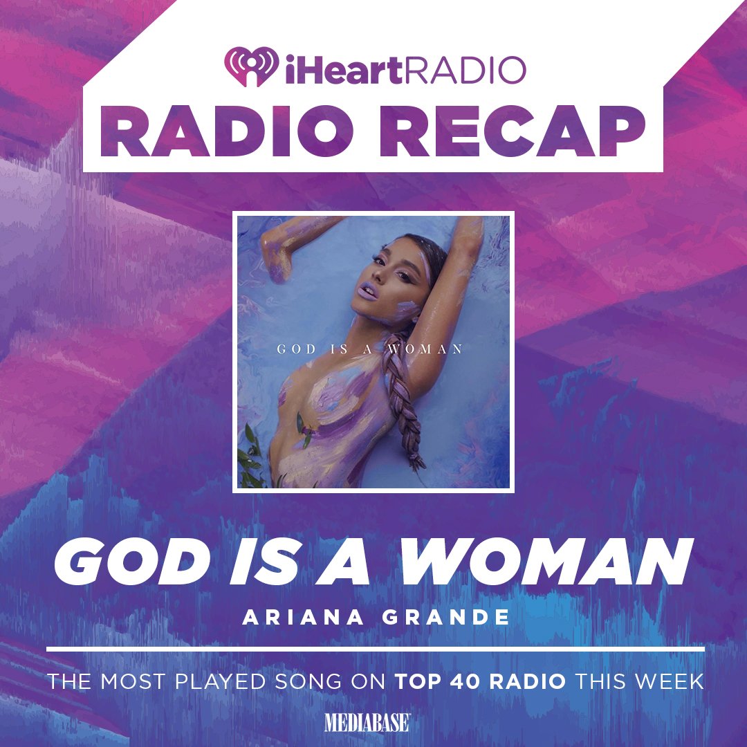 iHeartRadio's tweet photo. 📻 Here are the top songs on our #RadioRecap this week 📻
Top 40: 'God Is A Woman' - @ArianaGrande
Alternative: 'High Hopes' - @PanicAtTheDisco
Hot AC: 'Broken' - @lovelytheband
Urban: 'Ring' - @iamcardib ft. @Kehlani https://t.co/6GPhhlLQGO