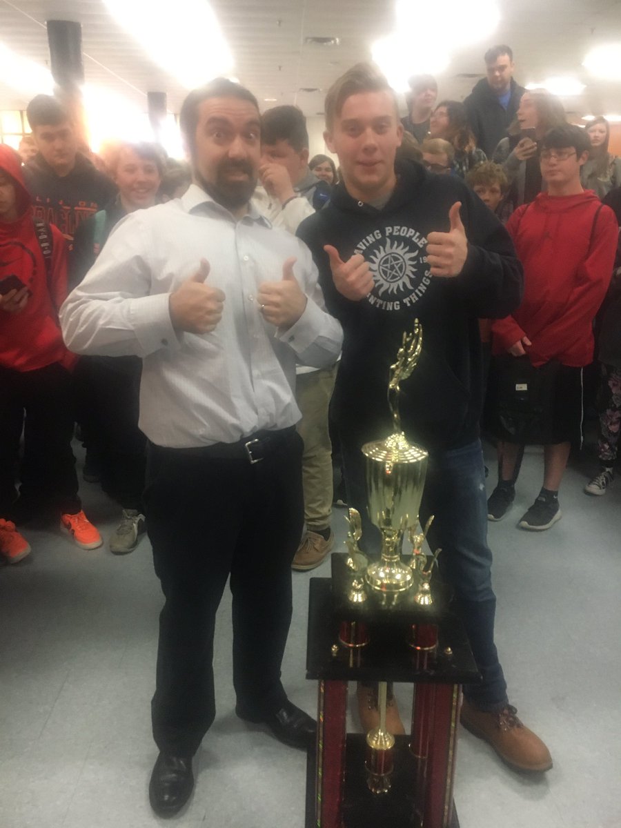 guittaramary's tweet photo. @ClintonHighLife is proud to announce that we won the Red Ribbon Rivalry trophy back for raising more money for substance abuse prevention than sister schools ORHS and ACHS! Mr. Scarpino got a pie in the face for our efforts! #ASAPofAnderson #preventionworks https://t.co/dou21VD6cL