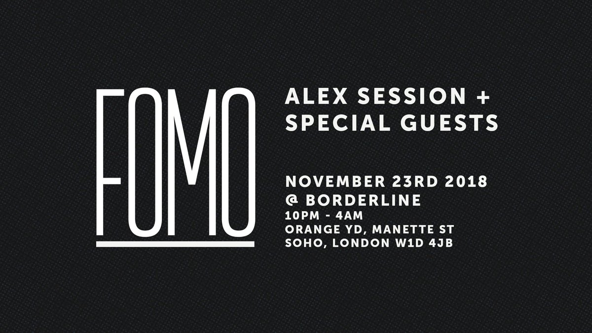 BL.Soho (@blsoho) on Twitter photo Friday 23rd Nov - FOMO with <a href="/alex_session/">Alex Session</a> and some tastemaking special guests. Don't MO.
Tickets: residentadvisor.net/events/1181281
#soho #london #house #techhouse #techno #alexsession #fomo #tastemaker #mixmag Friday 23rd Nov - FOMO with <a href="/alex_session/">Alex Session</a> and some tastemaking special guests. Don't MO.
Tickets: residentadvisor.net/events/1181281
#soho #london #house #techhouse #techno #alexsession #fomo #tastemaker #mixmag