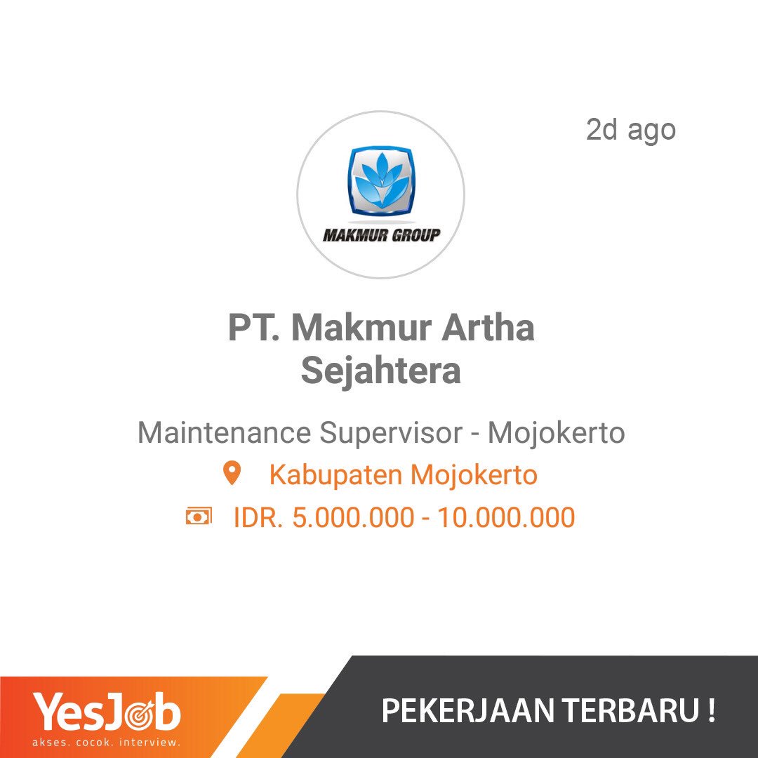 YesJobApp's tweet image. Buat kamu para insinyur ada loker di area Mojokerto. Minat? Disini kamu bisa liat2 info lokernya, tapi kalo mau dapetin kerjaannya harus download aplikasi YesJob. Lengkapi profile registrasi nya dan tunggu notifikasinya. Selamat mencoba! #loker #lowongan #lowonganpekerjaan