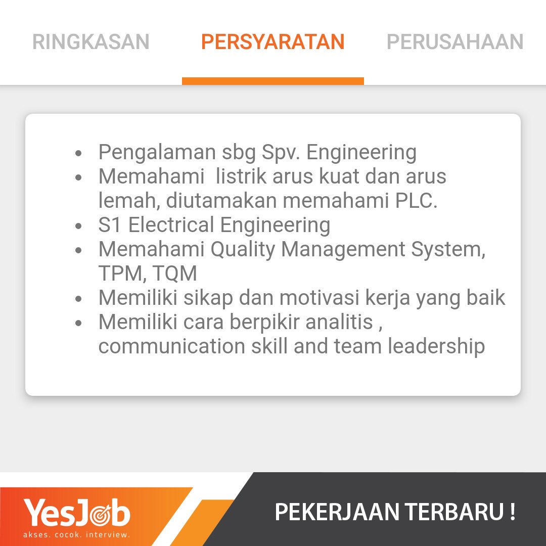 YesJobApp's tweet image. Buat kamu para insinyur ada loker di area Mojokerto. Minat? Disini kamu bisa liat2 info lokernya, tapi kalo mau dapetin kerjaannya harus download aplikasi YesJob. Lengkapi profile registrasi nya dan tunggu notifikasinya. Selamat mencoba! #loker #lowongan #lowonganpekerjaan
