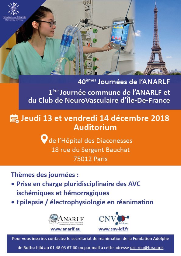 [EVENEMENT] Les équipes de la <a href="/FondARothschild/">Hôpital Fondation Adolphe de Rothschild</a> vous invitent aux 40èmes #Journées de l'<a href="/anarlfasso/">ANARLF</a> organisées le 13 et 14 décembre prochains à #Paris, en collaboration avec le Club de #NeuroVasculaire d'Île-de-France.  
#Sante #medecine
En savoir plus : lnkd.in/gdPGFAs
