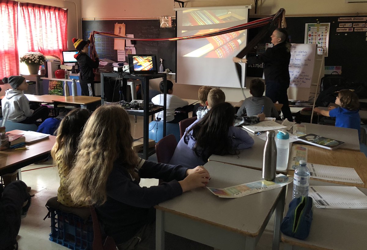 clclyne's tweet image. Figuring out how long it would take to make the sash. If the shorter one took 100 hours, how many weeks if you just worked on it during school hours? What about the big one? @NBertinArt @ugdsb @KHPS23 #Métis #FNMIed