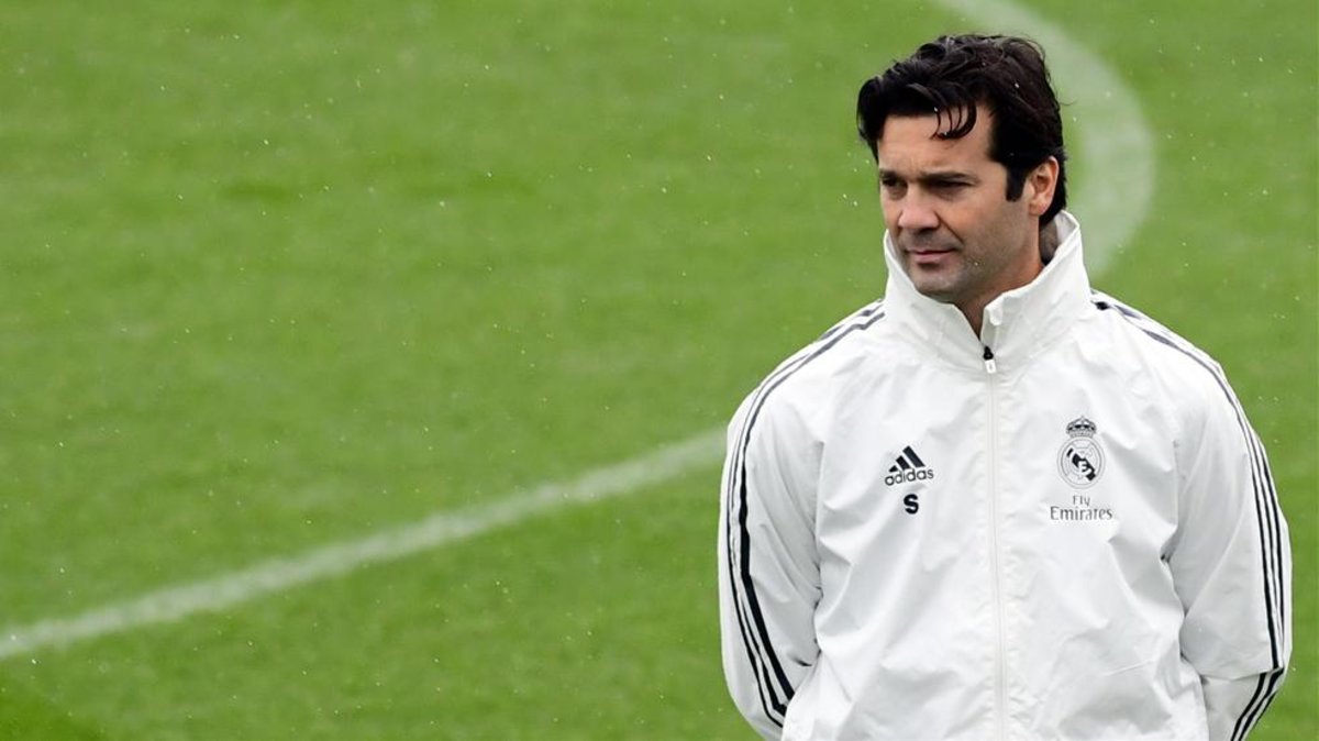 Solari, en un entrenamiento con el Real Madrid.