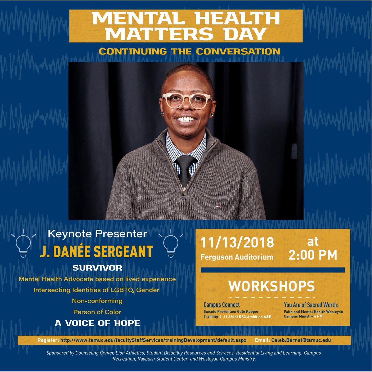 tamuc_minds's tweet photo. Mental Health Matters Day is TOMORROW!! Be sure to be there and #FillUpFerguson as we welcome Danée and continue this important conversation on mental health. https://t.co/qoFAVfaSsf