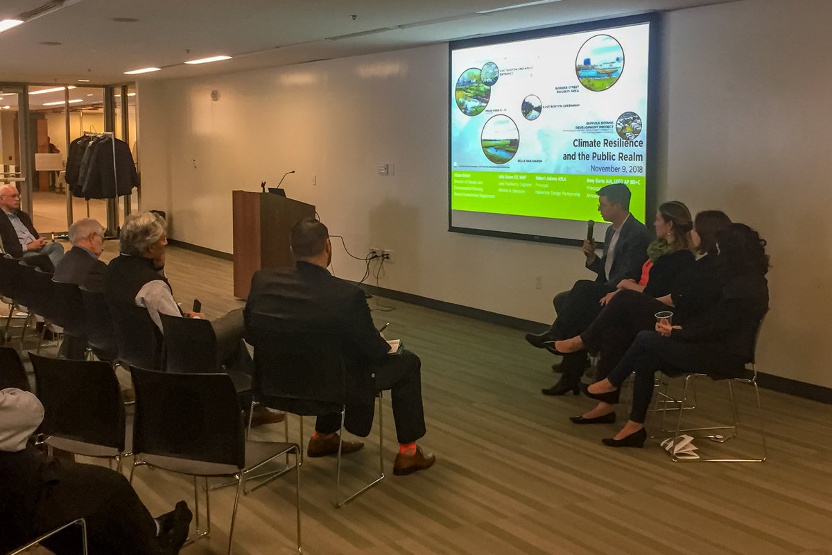 WestonSampson's tweet image. Julie Eaton joined industry leaders at #BSASpace to discuss the impact of #climateresilient implementation measures on the #publicrealm, including @CityOfBoston’s new Climate Resilient Design Standards &amp;amp; Guidelines for Protection of Public Rights-of-Way boston.gov/departments/pu…