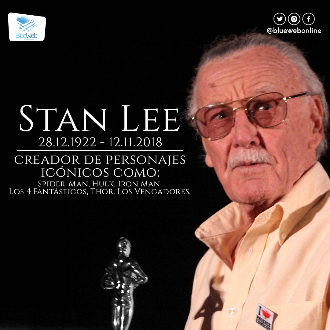 socialboil's tweet photo. El mundo de los superhéroes está de luto y ha perdido uno de sus personajes más míticos. El prolífico escritor y editor estadounidense Stan Lee murió hoy a la edad de 95 años. #Blueweb #leyenda #maestro #StanLee #comics #superheroe #Marvel #escritor #editor #legado #icono https://t.co/aNZIvZ74ZR