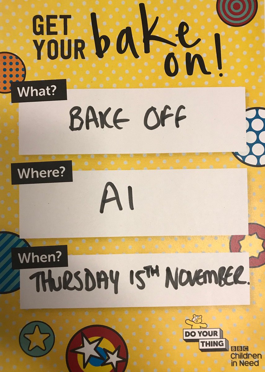 Please join us on A1 for some sweet things for a great cause! £2 to enter a cake and £2 to judge all the cakes 🥳 ⁦<a href="/StockportNHS/">Stockport NHS FT</a>⁩ ⁦<a href="/BBCCiN/">BBC Children in Need</a>⁩