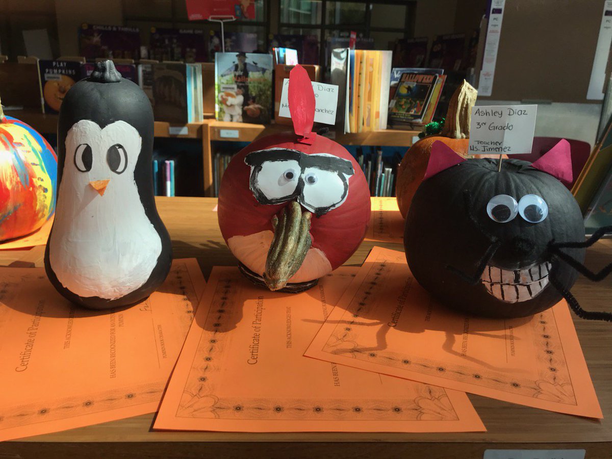 library_soe's tweet image. Celebrating Literacy with Character Pumpkins