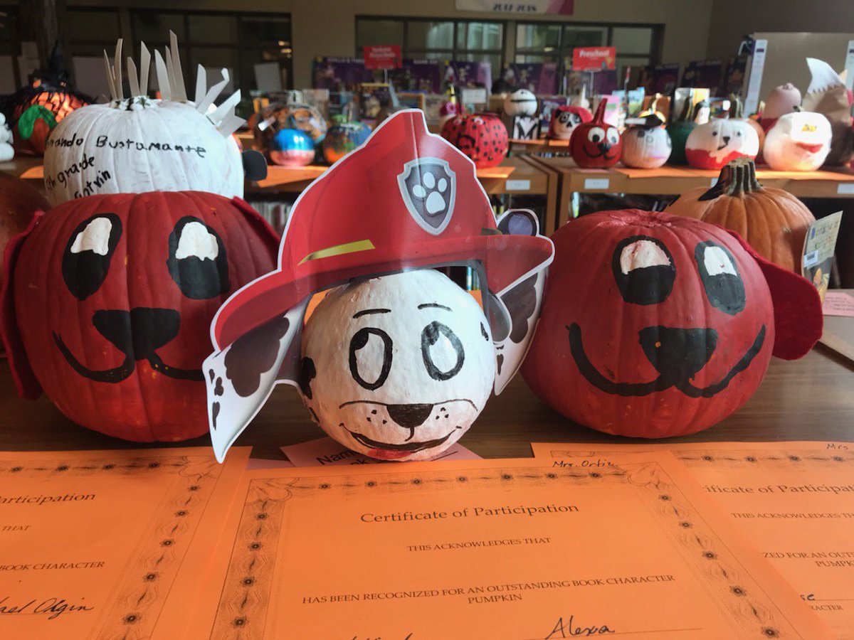 library_soe's tweet image. Celebrating Literacy with Character Pumpkins