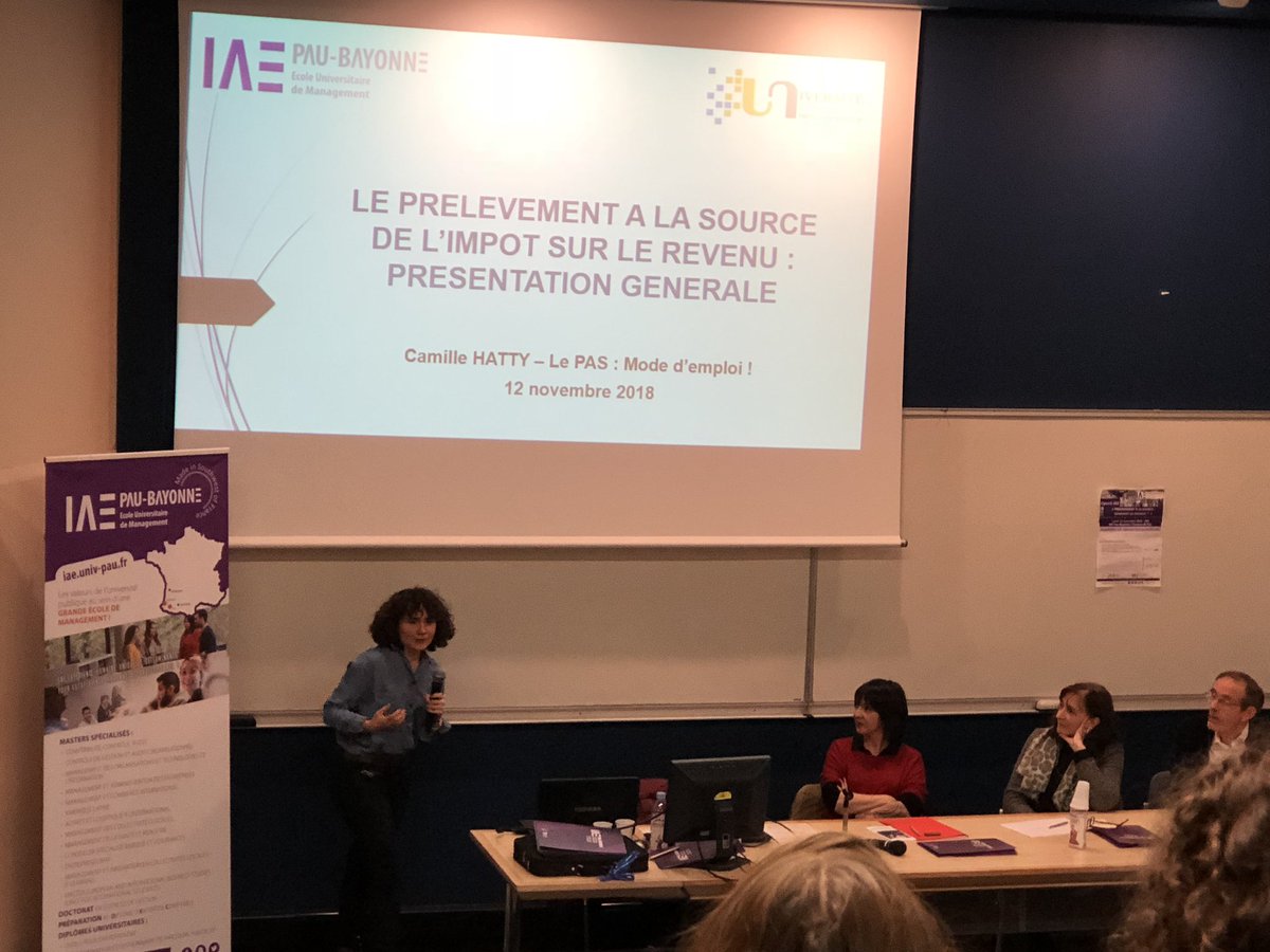 IAEPauBayonne's tweet photo. [#ActuIAE64] : Plus de place dans l’amphi 120 🤗 ce soir pour échanger sur le #prélèvement à la #source 💡merci à notre public et nos intervenants : Bénédicte TORRES-POEY, Catherine BERGES, Camille HATTY @IAEPauBayonne présents pour cet #OpenSIAE ! https://t.co/yrtOBY9aZr