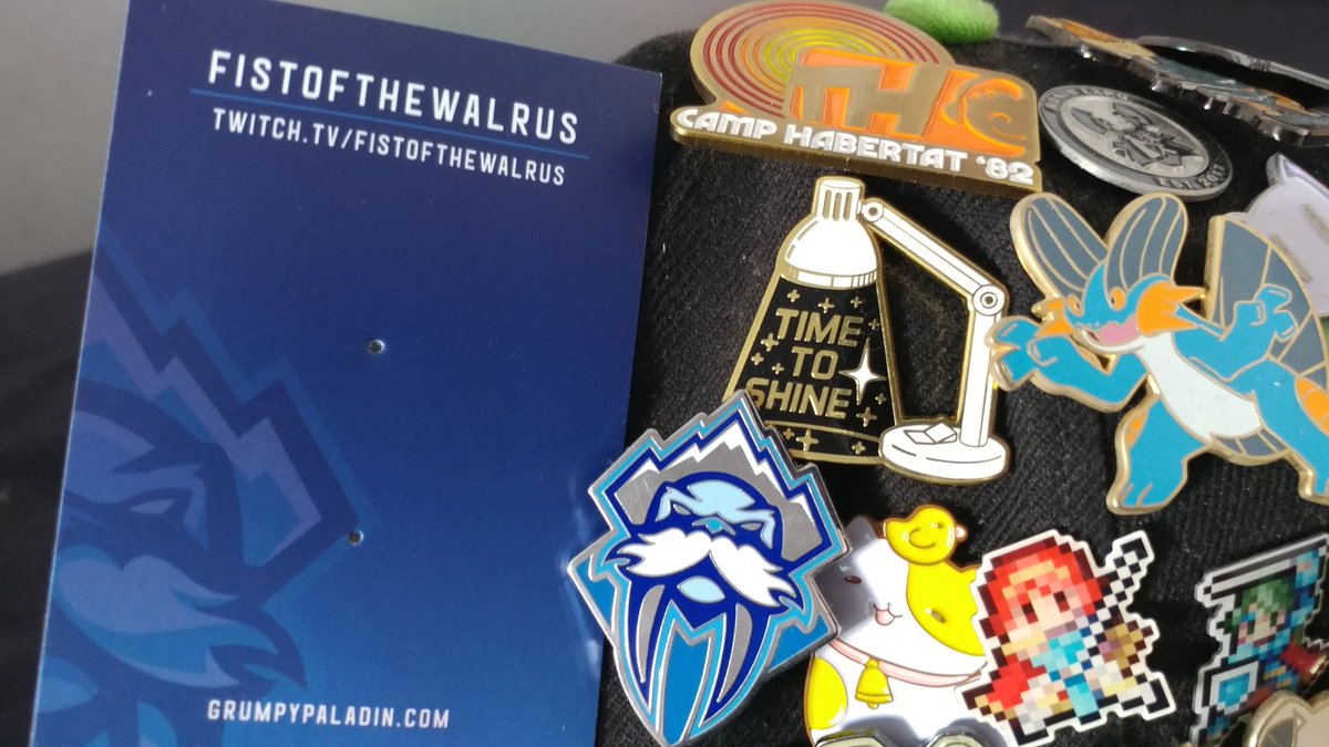 musicdrummer01's tweet image. Added another pin to the hat. This one, a @FistofTheWalrus logo from @GrumpyPaladin. It is super nice.