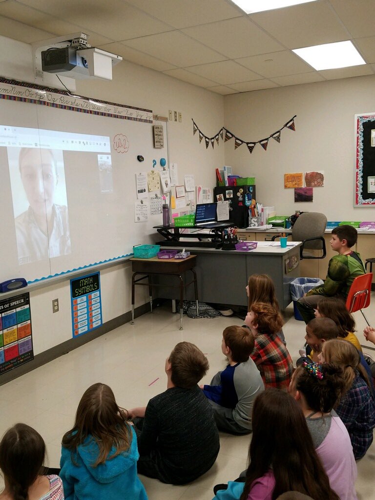 MissStubits's tweet photo. Today we spent a few minutes on Google Hangout with an active duty member of our Army! One student from each class was chosen to ask the NL graduate a question. Thank you for serving our country, @AimeeOertner ! 🇺🇸 https://t.co/YcYy5thbB9
