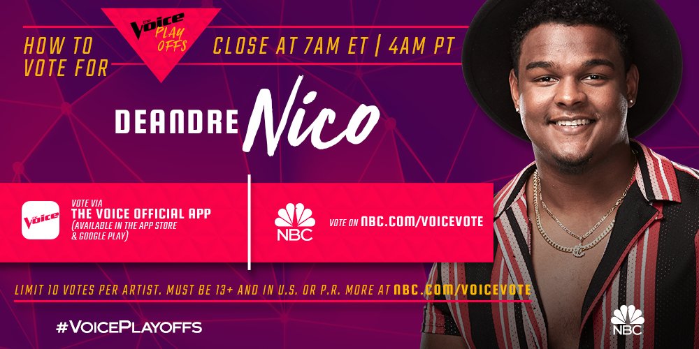 NBCTheVoice's tweet photo. .@deandreknico is slowing it down and heating UP singing @johnlegend’s “Ordinary People!” RT to tell him you’re sending votes his way tonight! #VoicePlayoffs https://t.co/7zBFcPXUgm