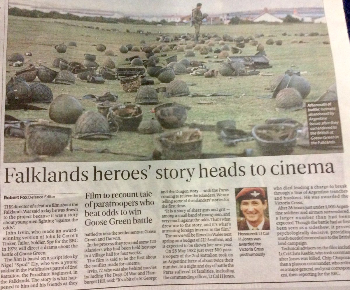 Goose Green - the movie of the battle in 82 #Falklands set for 2019. @TheParachuteRegiment @falklands_utd