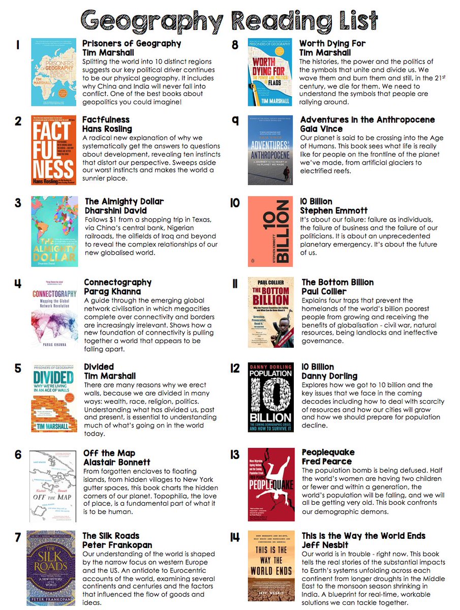 _jopayne's tweet image. After some interest in the geography reading list to support post-16 students, here&apos;s the link to the completed version... drive.google.com/file/d/16C5Txm… Synopsis sourced from @Waterstones (credited in PDF version via the link). Thank you to everyone who has sent suggestions!