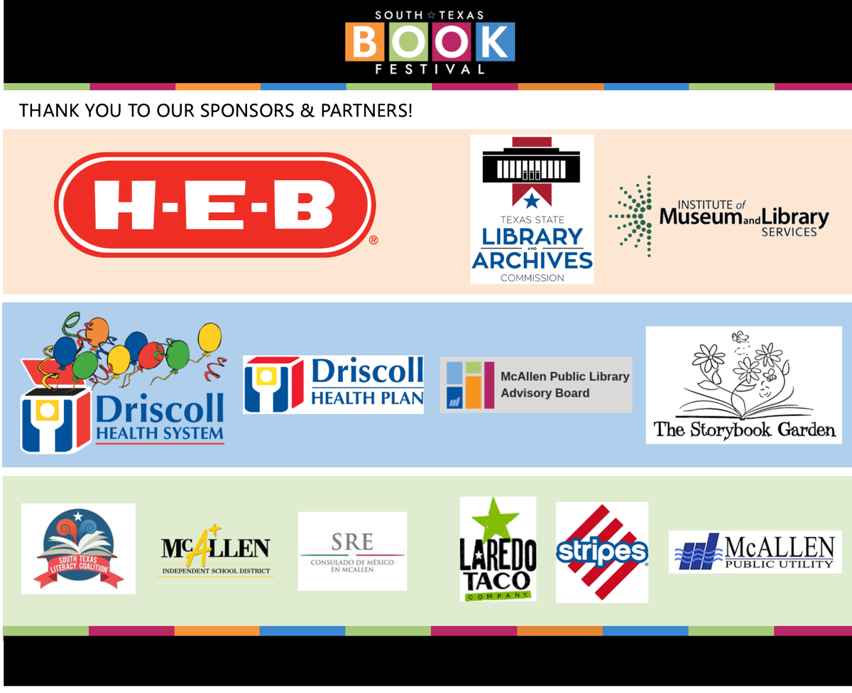 mcallenlibrary's tweet photo. South Texas Book Festival was a fun-packed day with author readings, meet and greets, storytimes, delicious treats, free books, games, face painting, activities, and much more! All of this was possible thanks to the generous support of our 2018 sponsors. Thank you! #stf2018 https://t.co/pEuTvYZXco