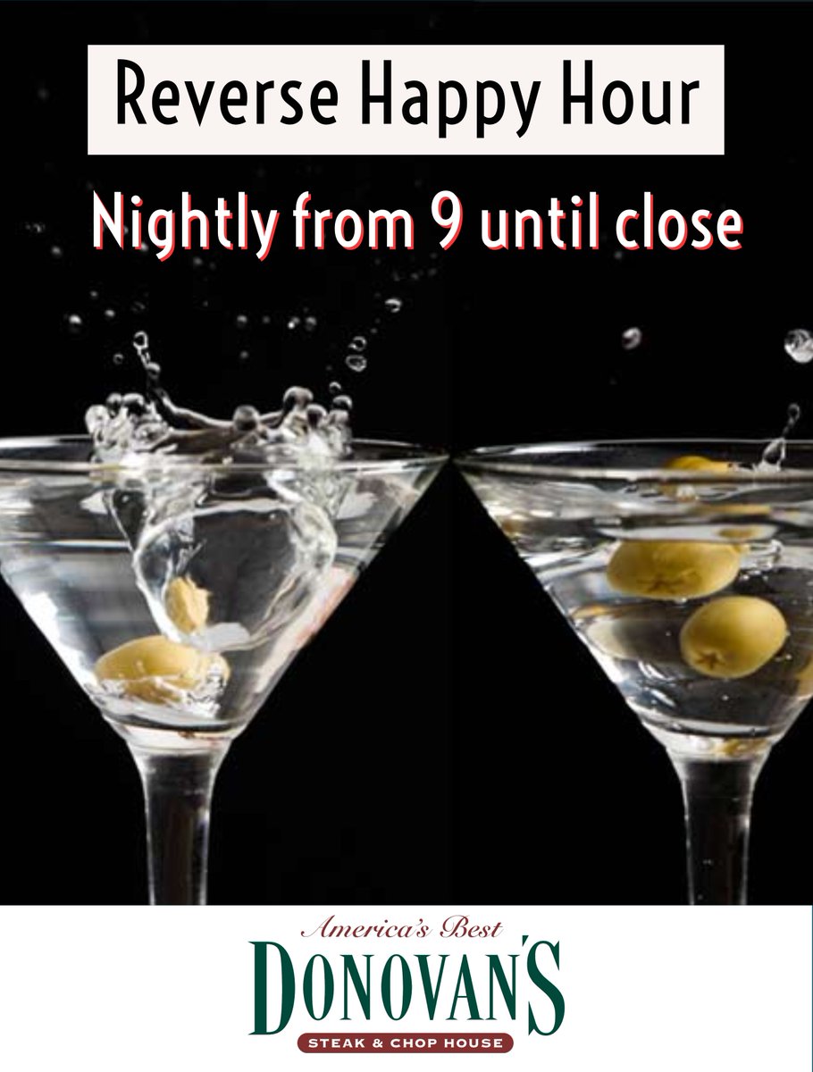 DonovansSD's tweet photo. 🚨Exciting Announcement🚨

Debuting tonight, we will now have "Reverse Happy Hour" which will be be nightly from 9pm until closing. You can enjoy this at both our La Jolla &amp; Gaslamp location. 🥂

We will also be continuing our happy hour everyday from 4-6pm! 🍹 https://t.co/8eHhCdJaQb