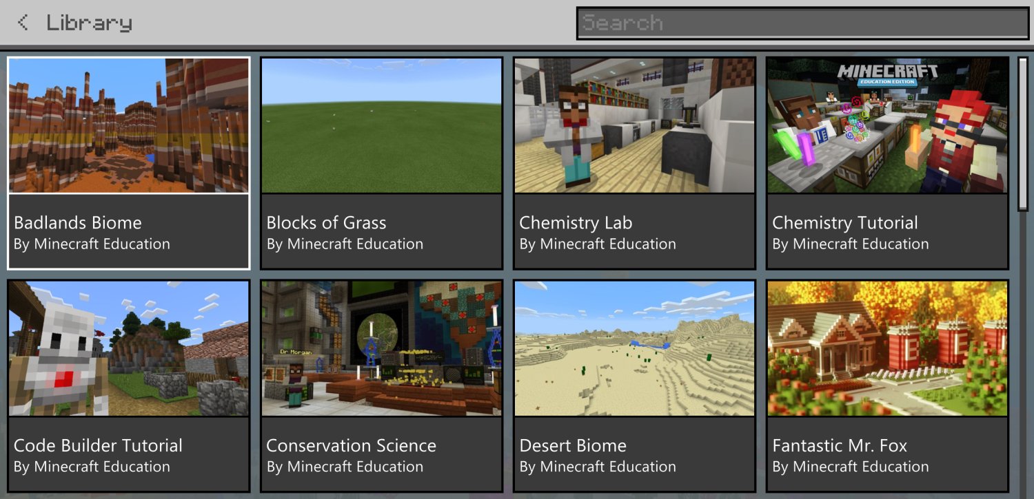 Minecraft Education Edition Auf Twitter The Code Builder Update For Minecraftedu Includes The Library Beta Where You Can Navigate Downloadable Worlds Right In The Game Check Out The Voyage Aquatic World To