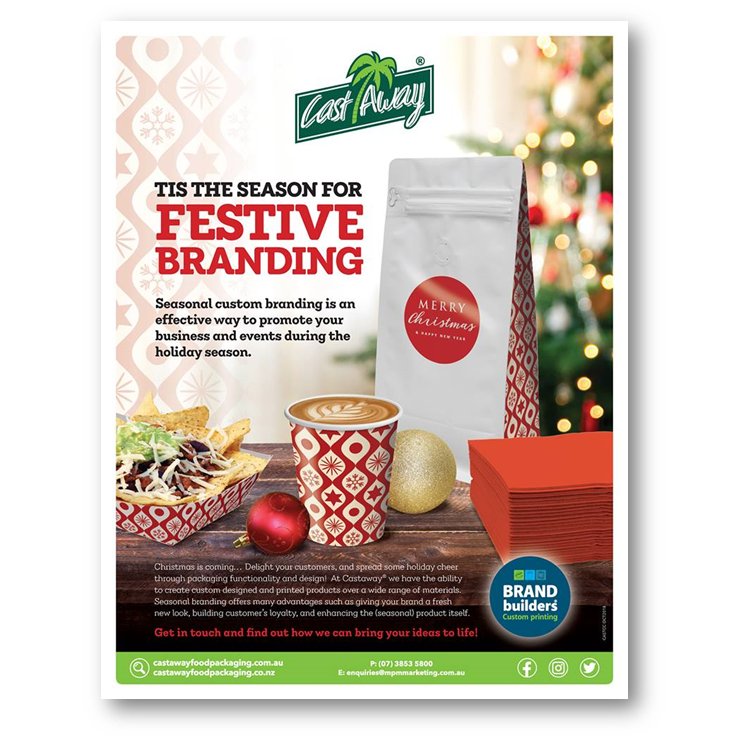 And so it begins. From a subtle branded touch to all-out Christmas custom-designed creations, the sky really is the limit for your creativity this festive season! Contact us at enquiries@mpmmarketing.com.au for custom printing ideas. See castawayfoodpackaging.com.au/product-catalo…