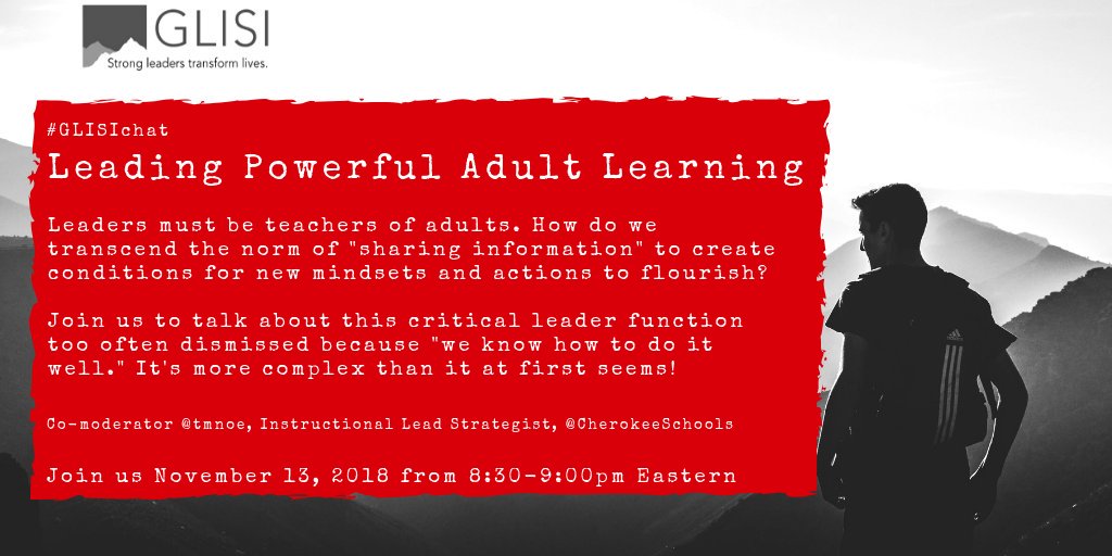 GLISI's tweet photo. It may be cold and rainy, but it's time for a π₯#GLISIchat tomorrow night (Tues 11/13) at 8:30pm EST. Get ready to push your thinking about what constitutes powerful adult learning. We will break some paradigms with @tmnoe as moderator. Check out Qs here https://t.co/LocX01KXg8 https://t.co/GUQKkWhkHG
