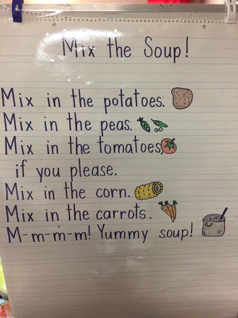 LuptonPK's tweet photo. The kids enjoyed reading about vegetables and making our very own vegetable soup! There were mixed reviews about the soup but it was lots of fun! @ChancellorComet @jeannielynnlop #kindergarten #sharedreading https://t.co/dqppA8V9x9