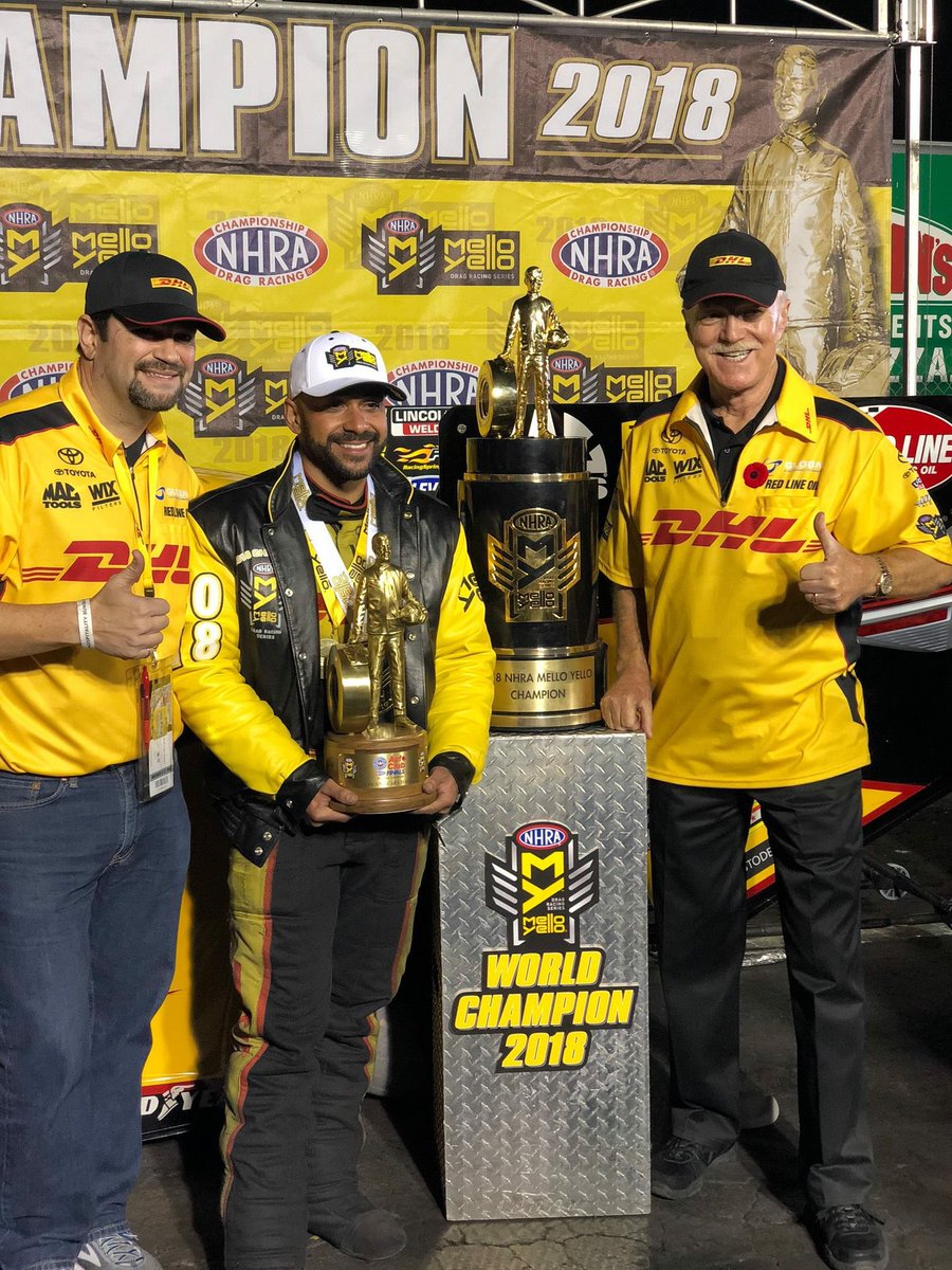 Huge congratulations to <a href="/JRTodd373/">J.R. Todd</a> and everyone at <a href="/TeamKalitta/">Kalitta Motorsports</a> and the <a href="/DHLUS/">DHL U.S.</a> team on sealing the deal and winning the 2018 <a href="/NHRA/">NHRA</a> Funny Car world championship. We’re honored to work with both of these championship-caliber organizations! #racewithpmp