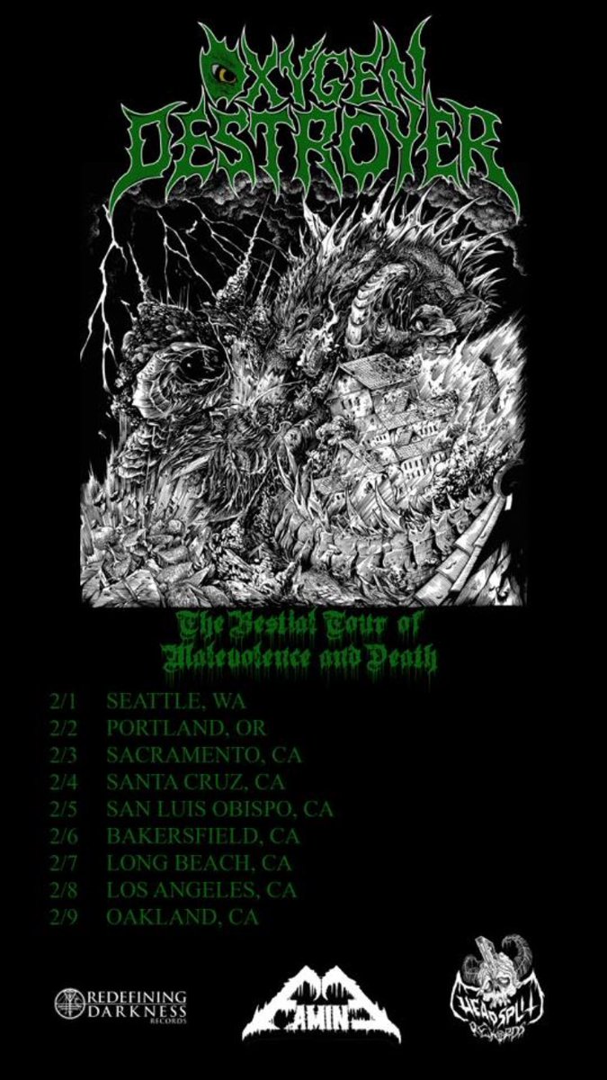 Oxygen Destroyer (@oxygen_destroyr) on Twitter photo The time has come...
Next year In February, we embark on our first tour and annihilate the West Coast.
HAIL THE FUCKING KAIJU!!!!! The time has come...
Next year In February, we embark on our first tour and annihilate the West Coast.
HAIL THE FUCKING KAIJU!!!!!