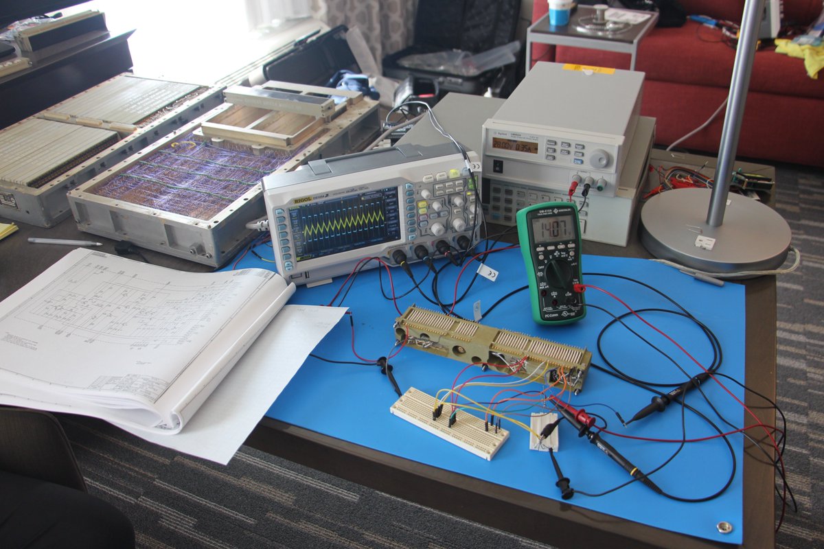 kenshirriff's tweet image. We are restoring an Apollo Guidance Computer. After 52 years it works perfectly except for the core memory (which unfortunately is a critical component). The computer was one of the first computers built from integrated circuits, using many, many dual NOR gate flat pack ICs.
