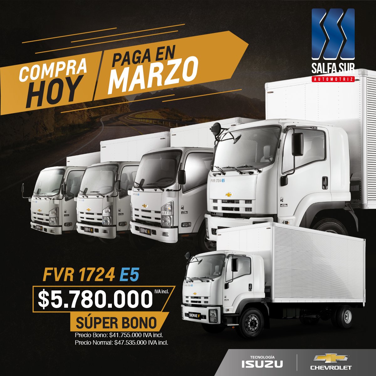 Salfa_Sur's tweet photo. En noviembre siguen las oportunidades para tener tu Camión Chevrolet, con bonos que no se repetirán. Además ¡COMPRA HOY Y PAGA EN MARZO!. Ven y conoce nuestras Serie N y Serie F de camiones Chevrolet.
¡Te esperamos!
más info y legales de esta promoción en https://t.co/3bVYdsaYAi https://t.co/vWArPL0Z8g