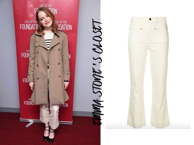 Emma Stone's Closet on X: Emma Stone at the @sagaftraFOUND last week  (11/09). Emma is wearing a #Celine Trench Coat and Sweater, @khaite_ny  Jeans, @LouisVuitton Pumps and #MiniMiniJewels Initial rings.   /