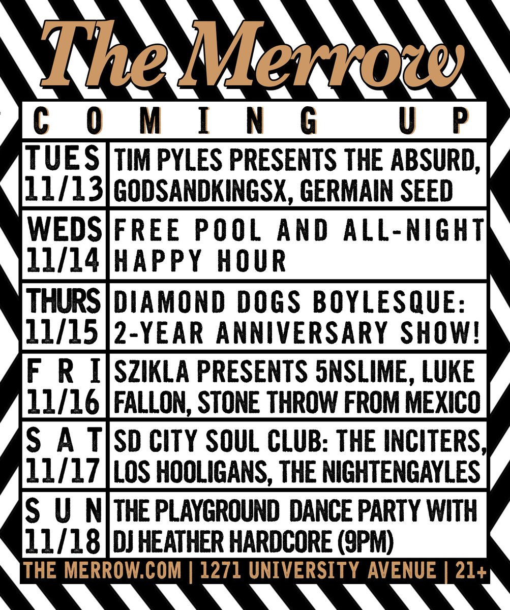 TheMerrowSD's tweet photo. ๐ป Coming up this week at #TheMerrow! ๐ป https://t.co/W5Qma3y65E