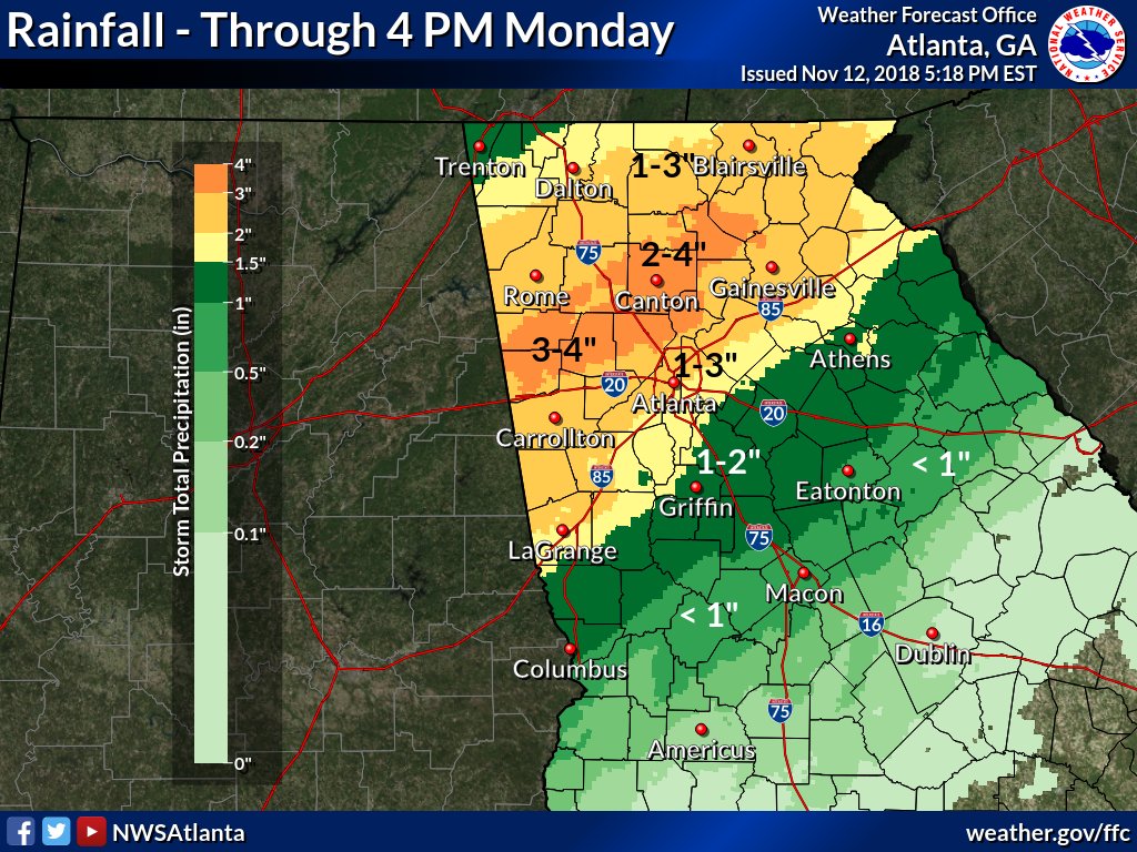 NWS Atlanta on Twitter "Quick update on rainfall (through 5PM) across