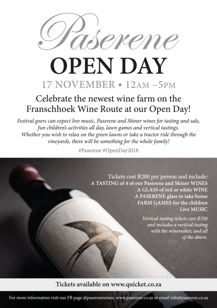 travelopulent's tweet photo. Excited for today! #TravelChatSA Experiences will be travelling the newest wine farm on a #Franschhoek Wine Route - @PasereneWine. We are up for a day of fun, good food and wine ahead of their Open Day - 17th Nov.
#OpenDay2018 #followtheswallow https://t.co/yZYdg69Q2T