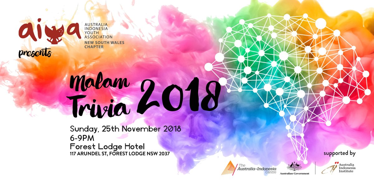 AIYANSW's tweet photo. 💡 Do you know who's Australia current Prime Minister is?
💡 What's the current population of Kalimantan Island (to the nearest million)?

Test your most random knowledge on Aus-Indo at AIYA NSW Malam Trivia 2018 and win exciting prizes!

Register now:
https://t.co/j4sEXDHwIO https://t.co/Jd40NX2DK1