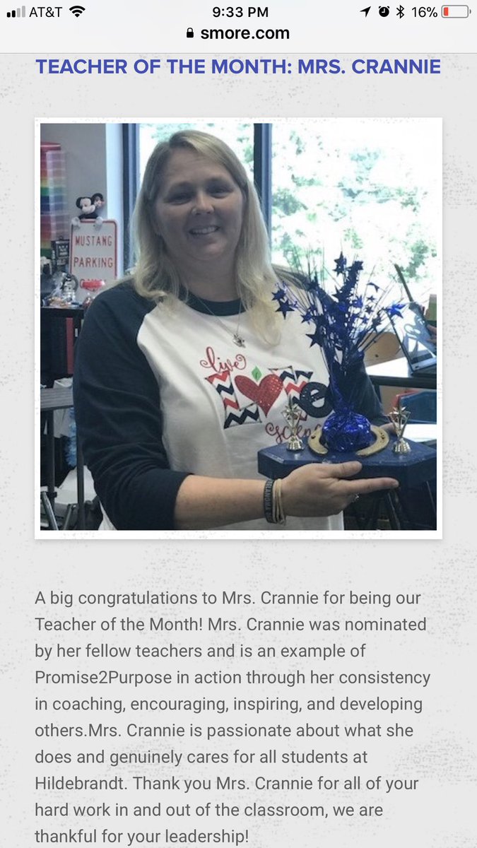 Tcrannie's tweet photo. Honored to be @HildebrandtKISD November teacher of the month! Thank you to my coworkers for the nomination. #HISMustangNation https://t.co/r9H5Q0LOLn
